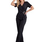 Conjunto 2 Piezas Conj-0256 Negro Blusa Cruzada Con Hebilla Y Pantal&oacute;n Palazzo Elegante Para Mujer