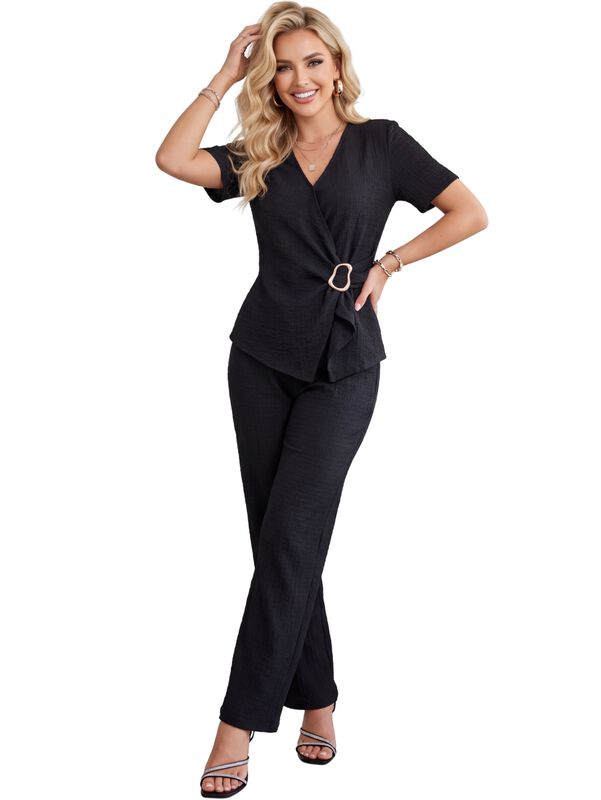 Conjunto 2 Piezas Conj-0256 Negro Blusa Cruzada... image number null