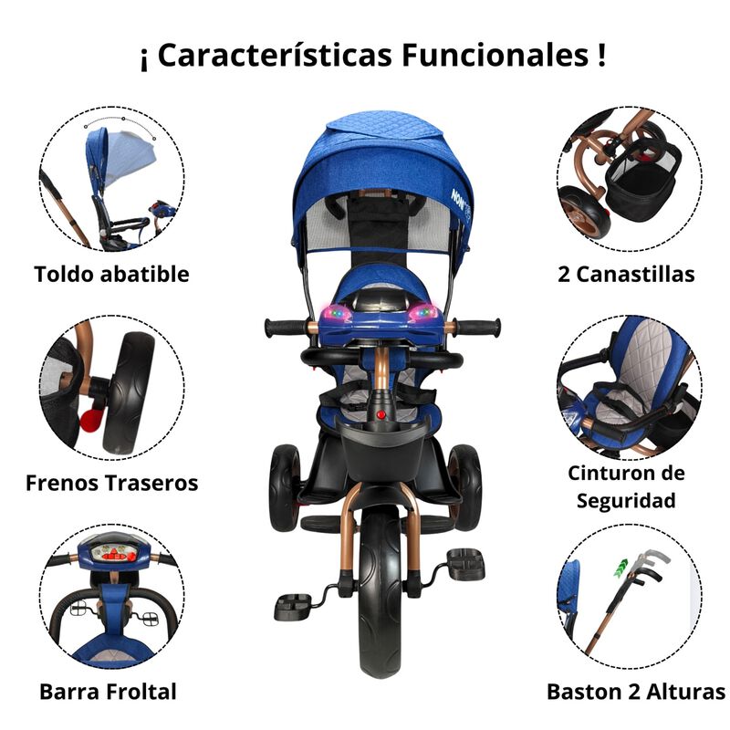 Triciclo 2en1 Carreola Bast&oacute;n Direccional Ajust... image number null