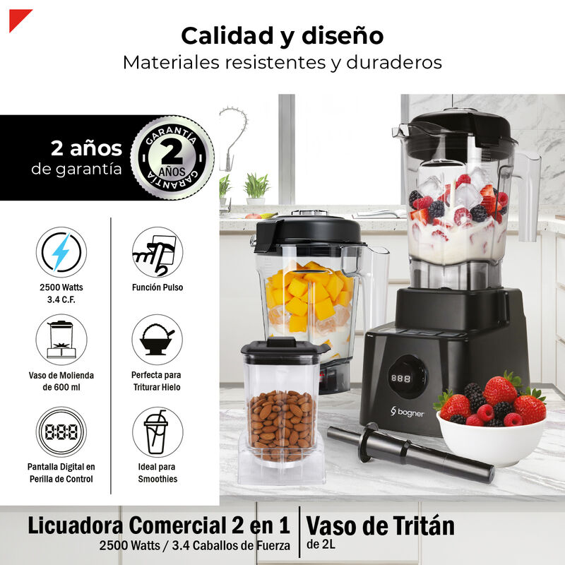 Bogner Licuadora 2 En 1 2500w Trit&aacute;n 2l + Vaso ... image number null