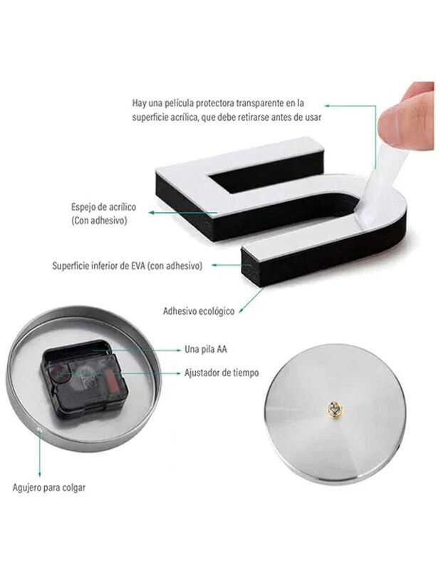 Reloj Gigante De Pared 3D Moda Grande DIY Color... image number null