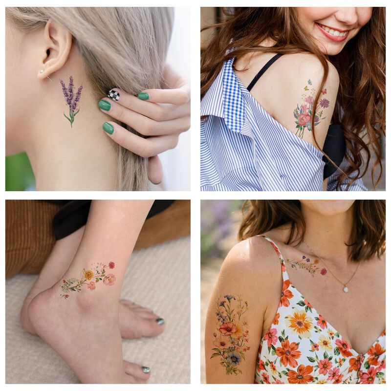 Tatuajes Temporales Epuxiael 79 Uds Florales Re... image number null