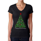 Camiseta De Cuello En V Word Art Para Mujer - Te Deseamos una Feliz Navidad- Negro