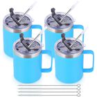 Juego De 4 Tazas De Caf&eacute; Volhoply 355 ml, Azul, Con Tapa Y Sorbete