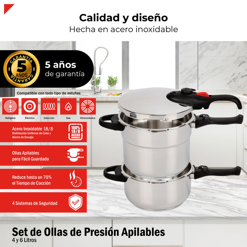 Set Ollas De Presi&oacute;n De 4 Y 6 L. Acero Inoxidab... image number null