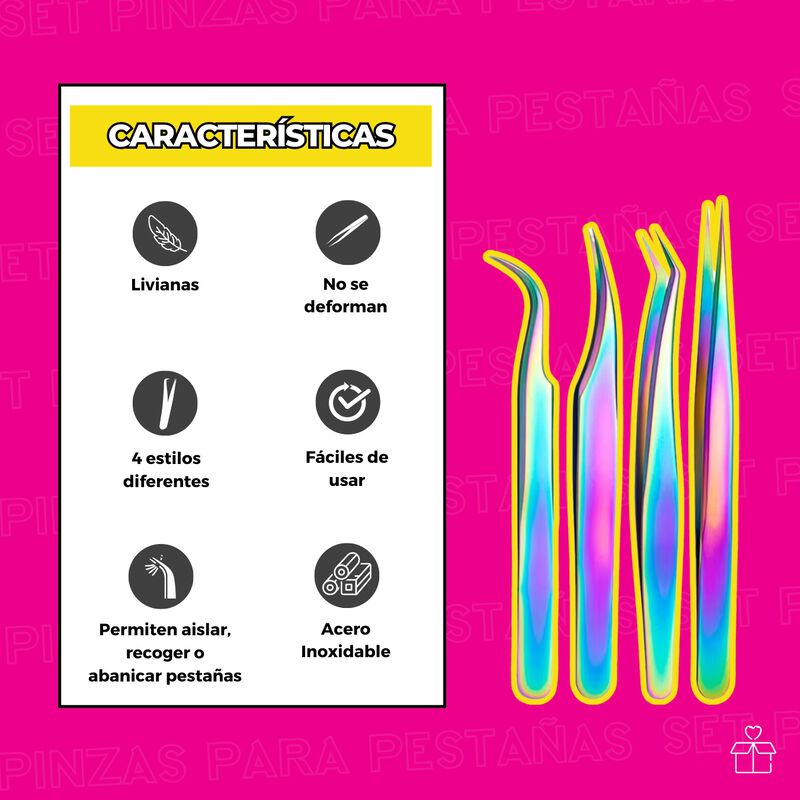 Set De 4 Pinzas Kit De Pestañas 1x1 Volumen Tor... image number null