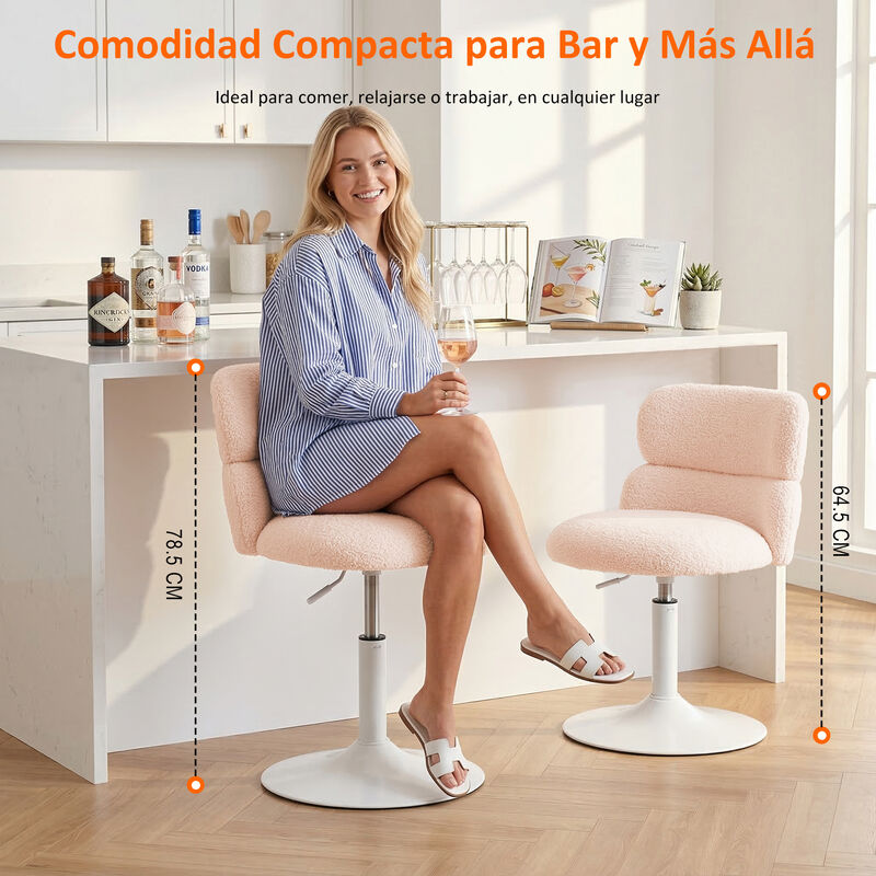 Silla Giratoria Ajustable Rosa Con Tela Borrega... image number null