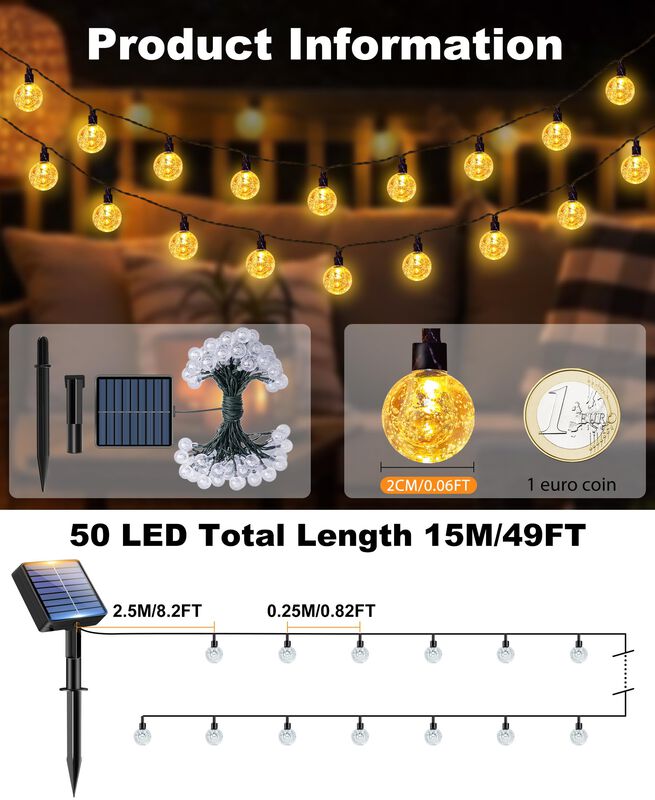 Luces De Cadena Solares Btfarm 49 Pies 50 Led D... image number null