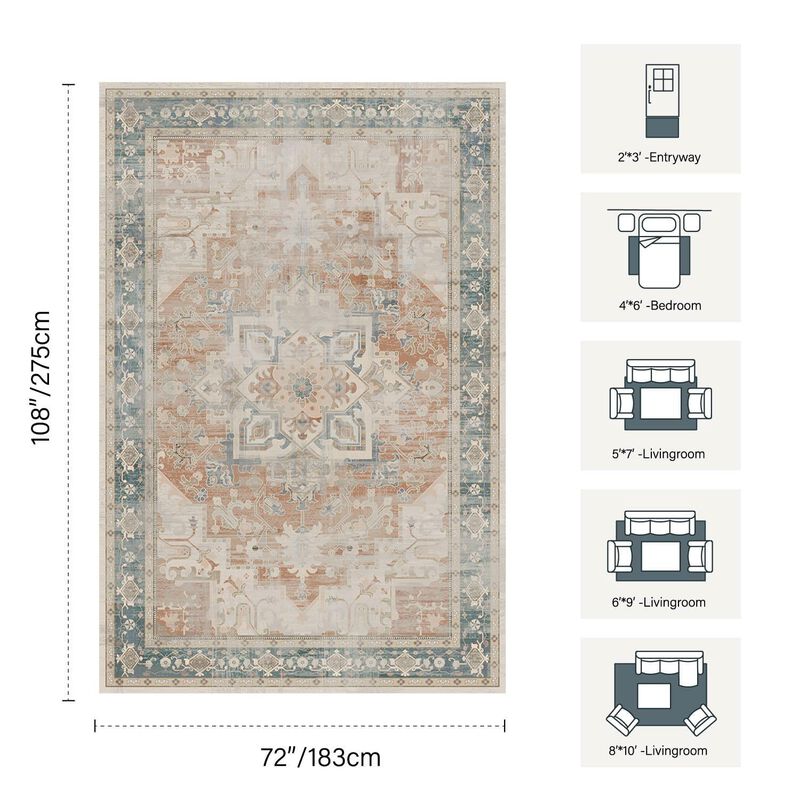 Alfombra Rugxara 6x9 Boho Lavable Color Coral P... image number null