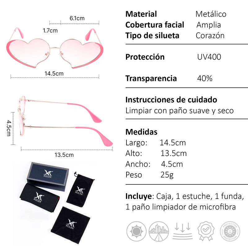 Lentes De Sol Xolek 132 Corazón Metálico Uv400 ... image number null