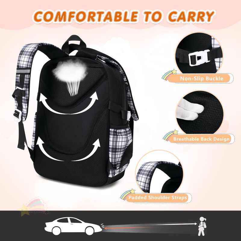 Mochila Geewin 43 Cm Con Lazo A Cuadros &ndash; Set D... image number null