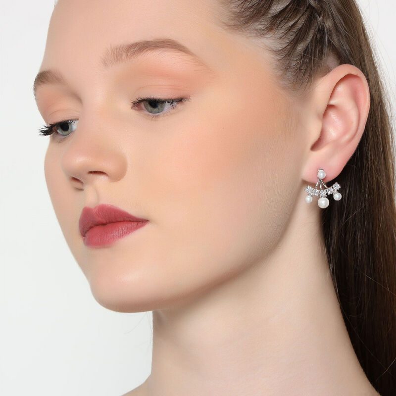 Aretes en Baño de Oro Blanco de 18K de Abanico ... image number null