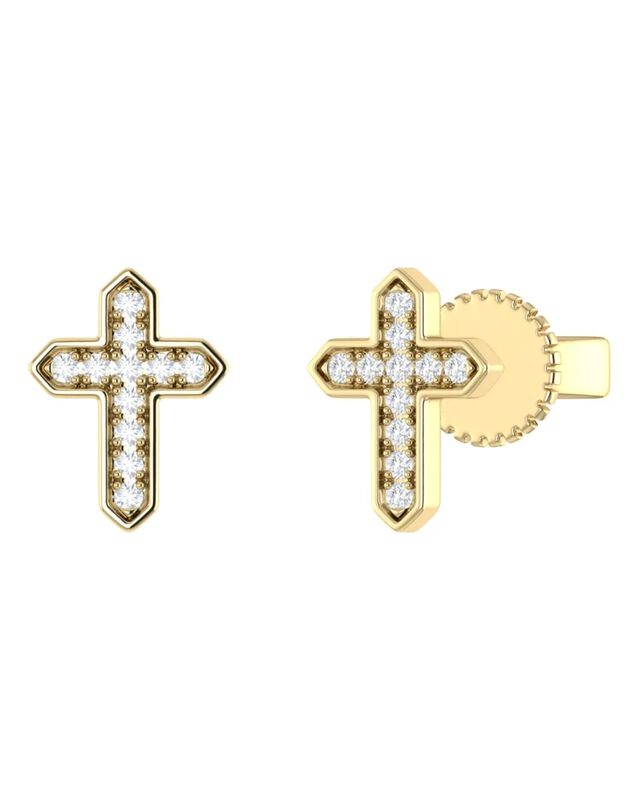 Broqueles De Cruz De Oro Amarillo 14k Con 8pts ... image number null