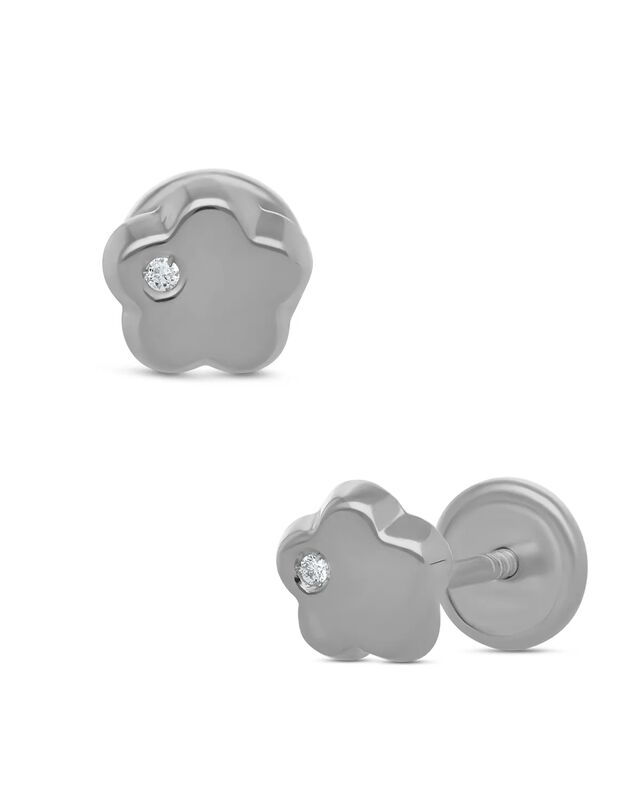 Broqueles De Flor En Oro Blanco 14k Con 1pt De ... image number null