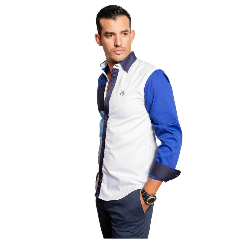 Camisa Blanca 4 Rayas Azules LuQtari Talla S image number null