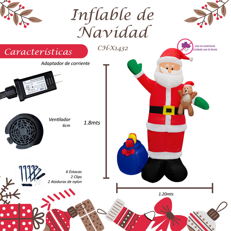 Inflable Navideño Santa Claus Luz Led 1.80 Mts ... image number null