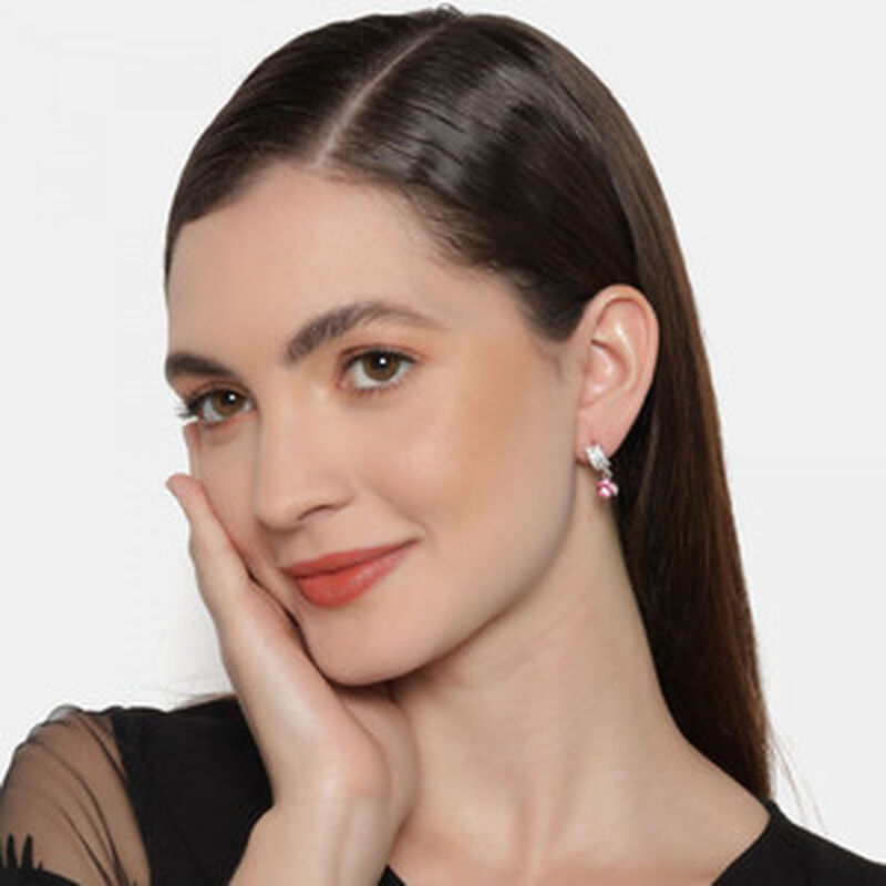 Aretes en Baño de Oro Blanco de 18K con Cristal... image number null