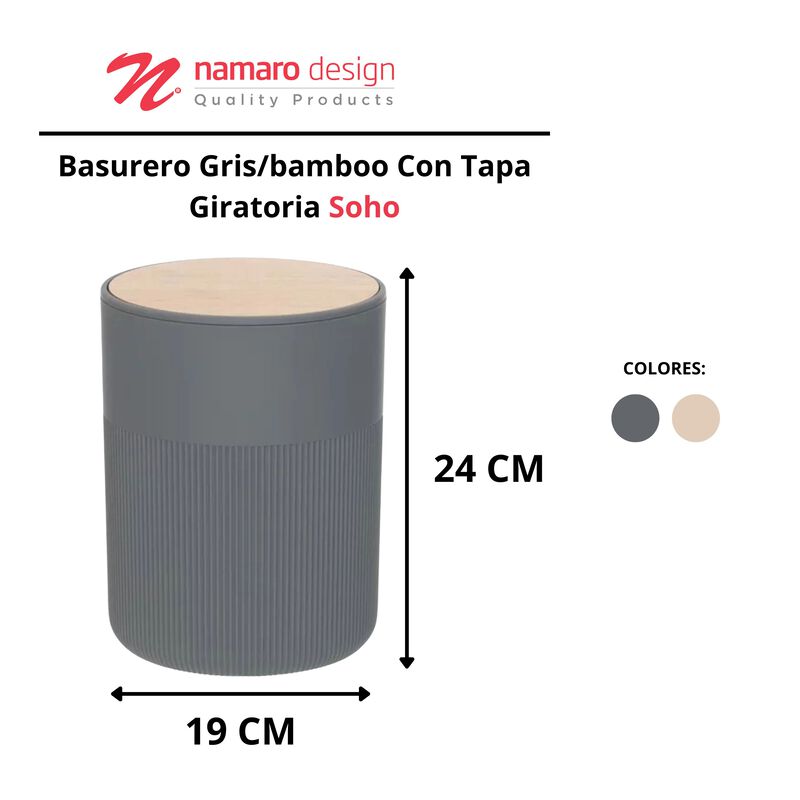 Basurero Gris Bamboo con Tapa Giratoria Soho &ndash; ... image number null