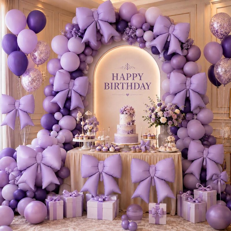 Paquete De 4 Globos Con Lazo Morado Vorplick 96... image number null