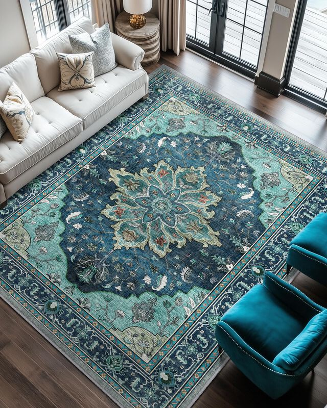 Alfombra Releany 183 Cm Turquesa Lavable image number null