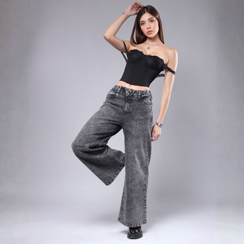 Pantal&oacute;n Savi Negro Wide Leg Tiro Medio Mujer S... image number null