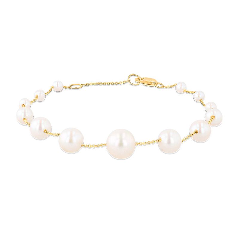 Pulsera Oro Amarillo 14k Con Perlas Blancas 3-9... image number null