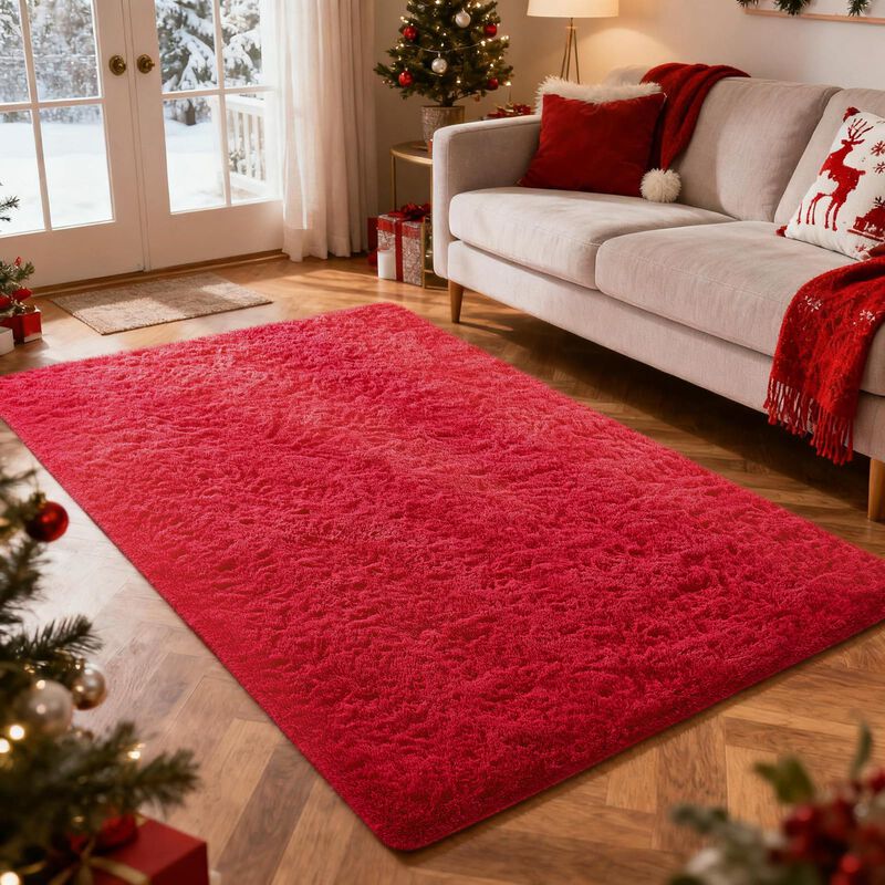 Alfombra Ophanie Roja 122x152 cm Peluda Y Suave image number null
