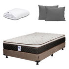 Colch&oacute;n Matrimonial Minesota + Box + Almohadas 2pack + Protector Cloud