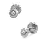 Broqueles Redondos De Oro Blanco 14k Con 3pts De Diamante (1.5mm Aprox)