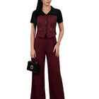 Conjunto Ejecutivo 2 Piezas Pantalon Recto Y Blusa Tipo Chaleco Malabis Conj-0196 Vino