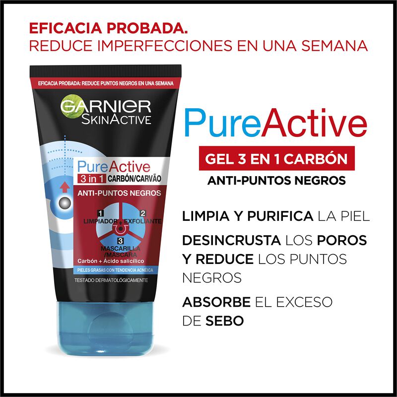 Limpiador Garnier Pure Active 3 En 1, Carb&oacute;n Ve... image number null