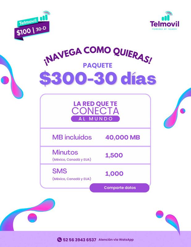Chip Telmovil Paquete $50 - 7 Días (PLUS) image number null