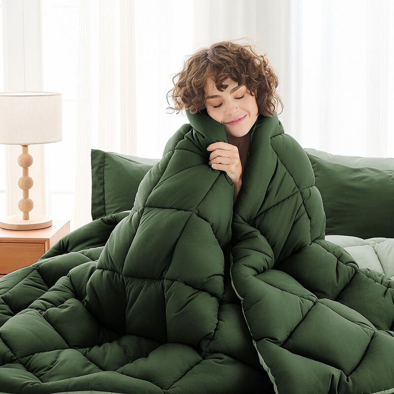 Juego De Ropa De Cama Muxhomo Queen Verde Oscur... image number null