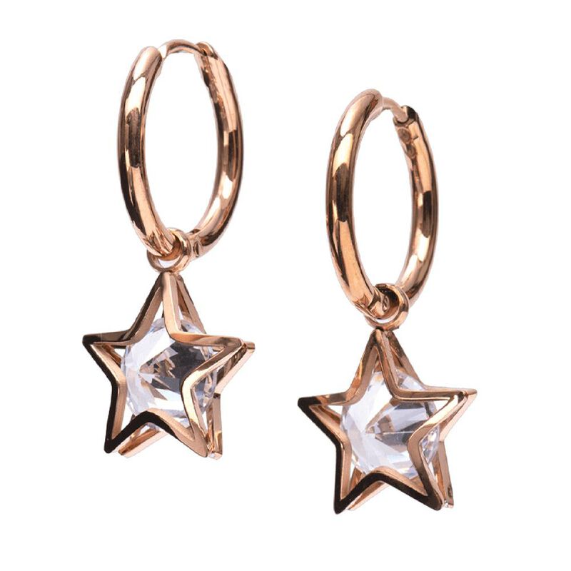 Aretes Arracadas Mujer Oro Rosa 18k Estrellas C... image number null
