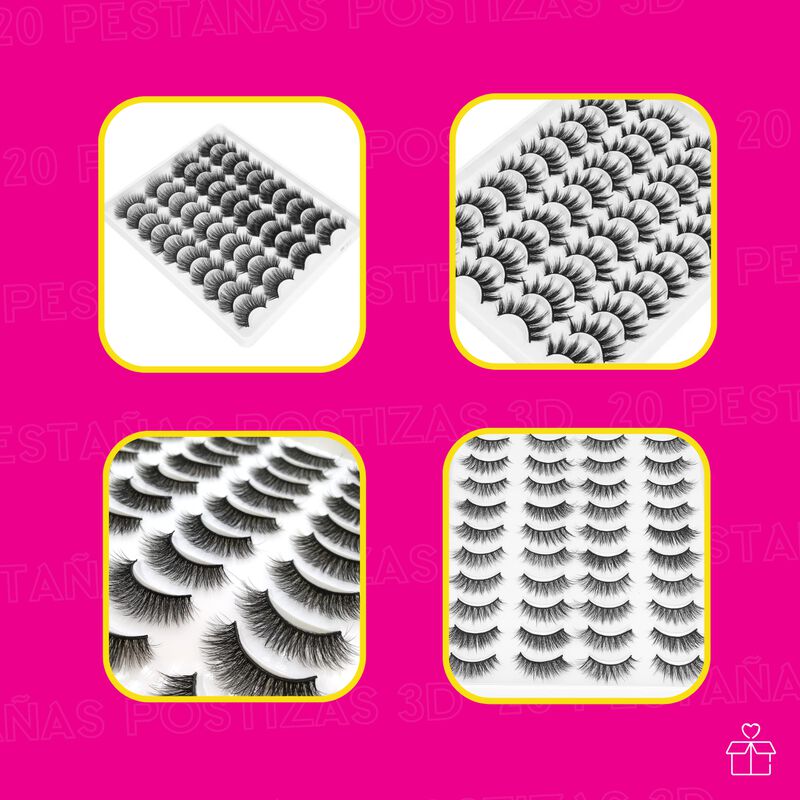 20 Pares De Pestañas Postizas 3d Mixtas Visón H... image number null