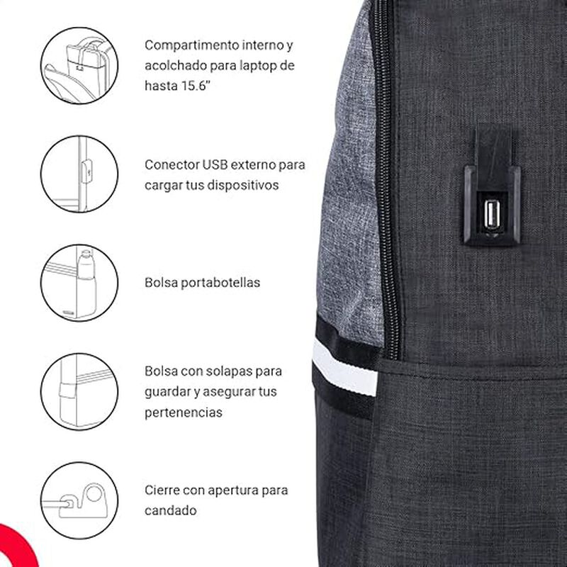 Mochila TechZone Negro con Gris Modelo GLAD Por... image number null