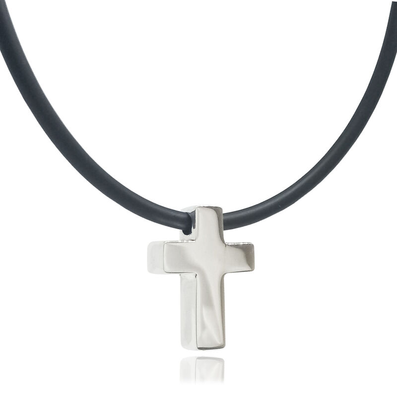 Cruz abombada de plata .925 con caucho negro image number null