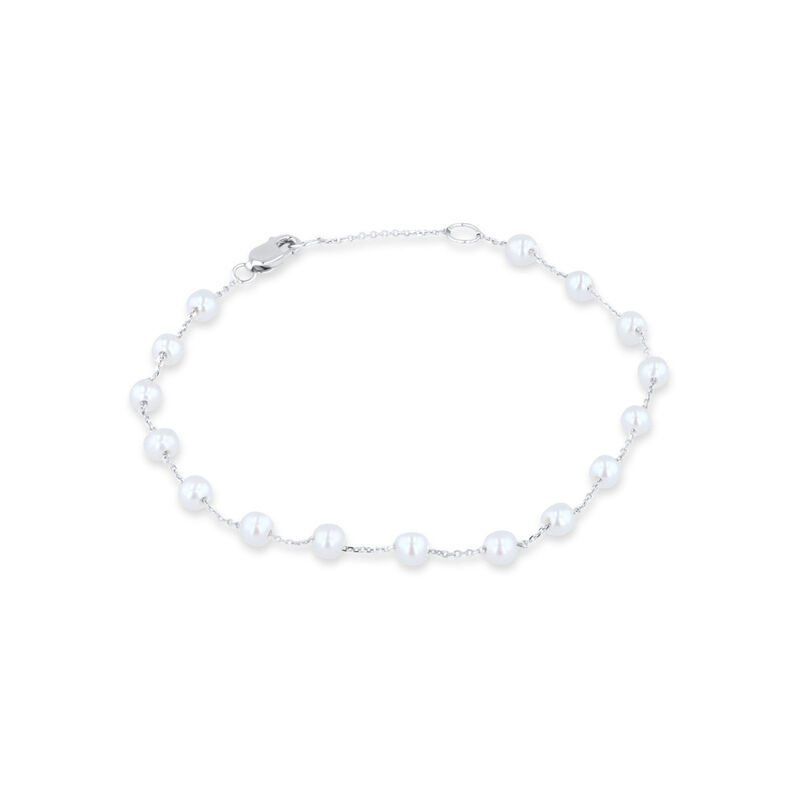 Pulsera De Oro Blanco De 14k Con Perlas Blancas... image number null