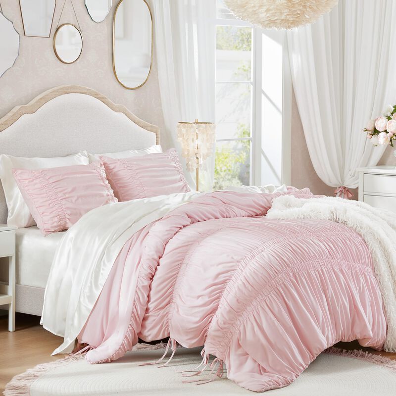 Juego De Cama Queen Rosa Shabby Chic Con Pliegu... image number null