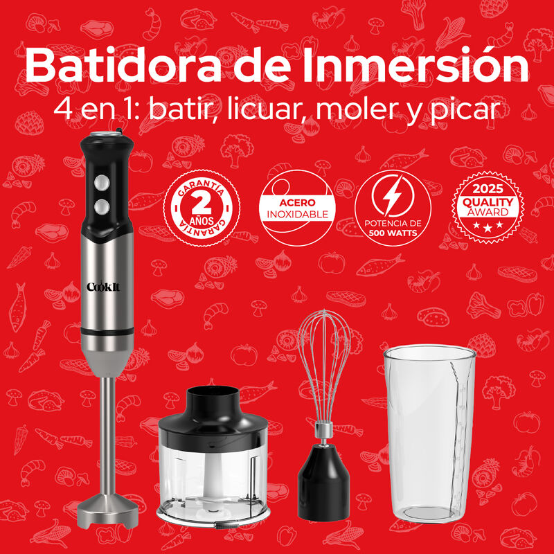 Batidora Inmersi&oacute;n Cookit Chb04 500w 4en1 Acero... image number null