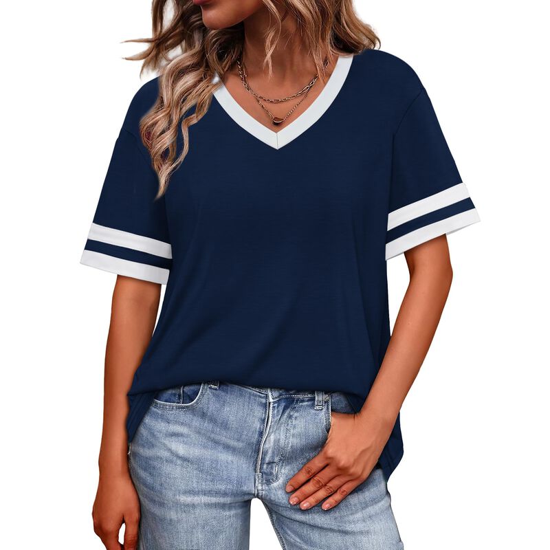 Blusa Wiholl Cuello V Manga Corta Rayas Azul Ma... image number null