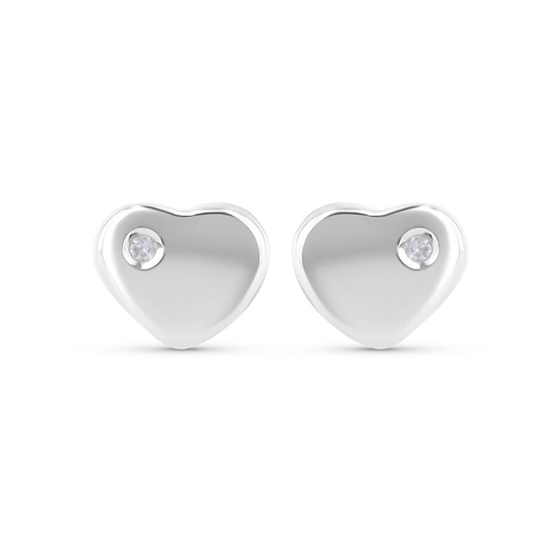 Broqueles De Corazon En Oro Blanco 14K Con 1Pt ... image number null