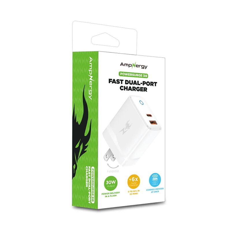 Cargador Ac Ampnergy Dual Usb-c Usb-a 30w Blanc... image number null