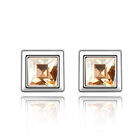 Aretes en Baño de Oro Blanco de 18K de Cuadro con Cristal en Color Ámbar Corte Princesa
