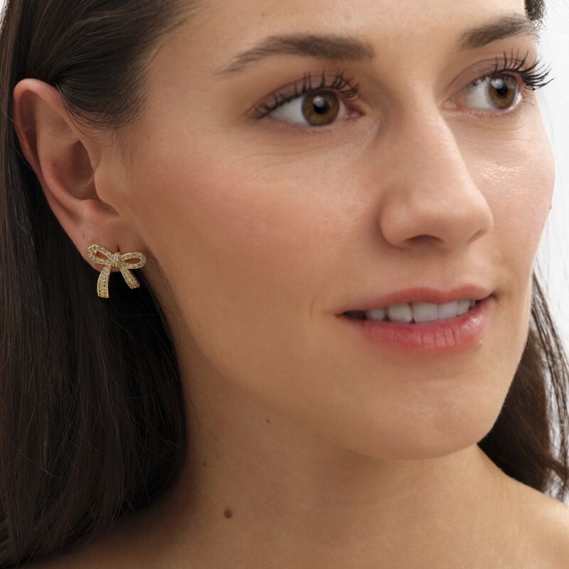 Aretes Mujer Oro 14k Zirconia Mo&ntilde;os Coquette Re... image number null