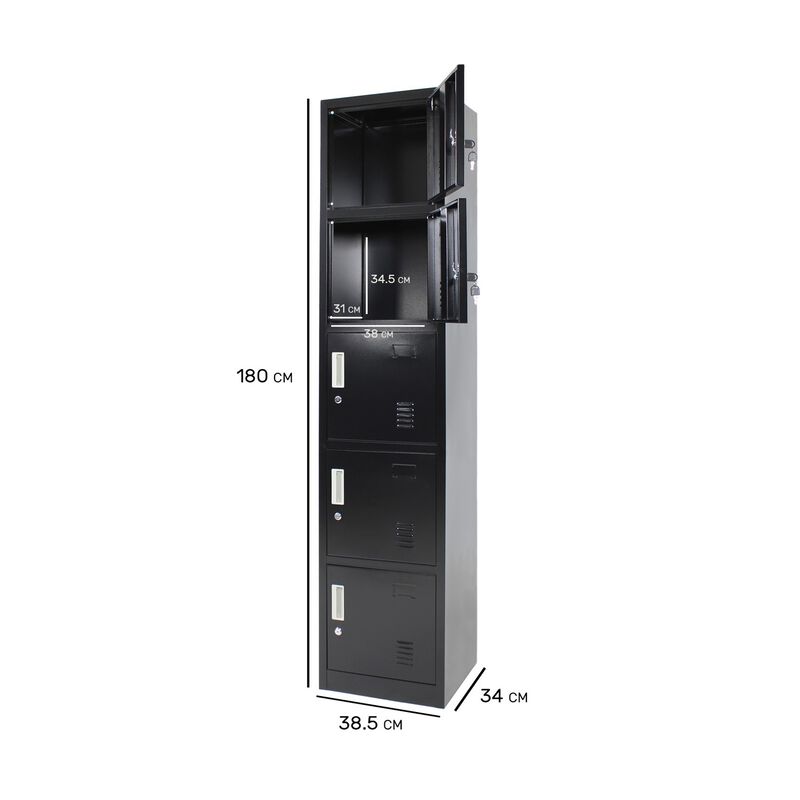 Locker Negro Met&aacute;lico 5 Puertas Casilleros Ofic... image number null