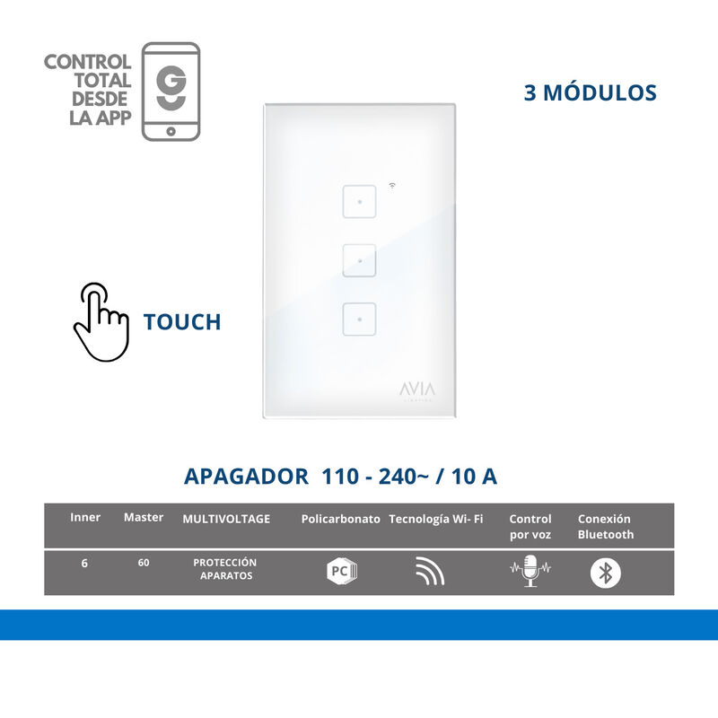 Pack 2 piezas Apagador De Pared Touch De Tres M... image number null