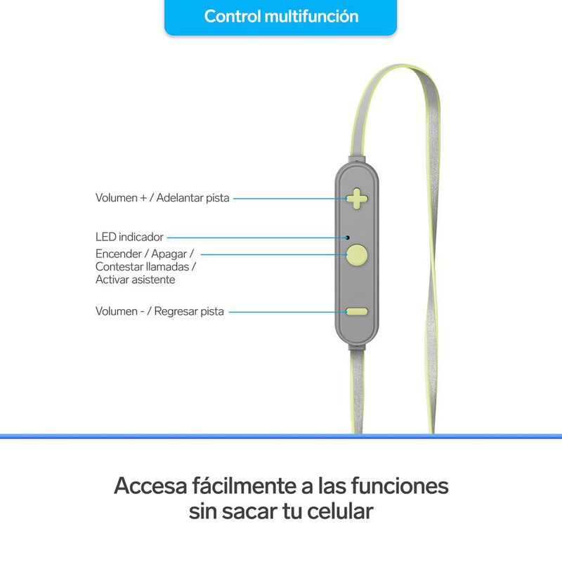Aud&iacute;fonos Bluetooth Con Cable Reflejante Verde ... image number null