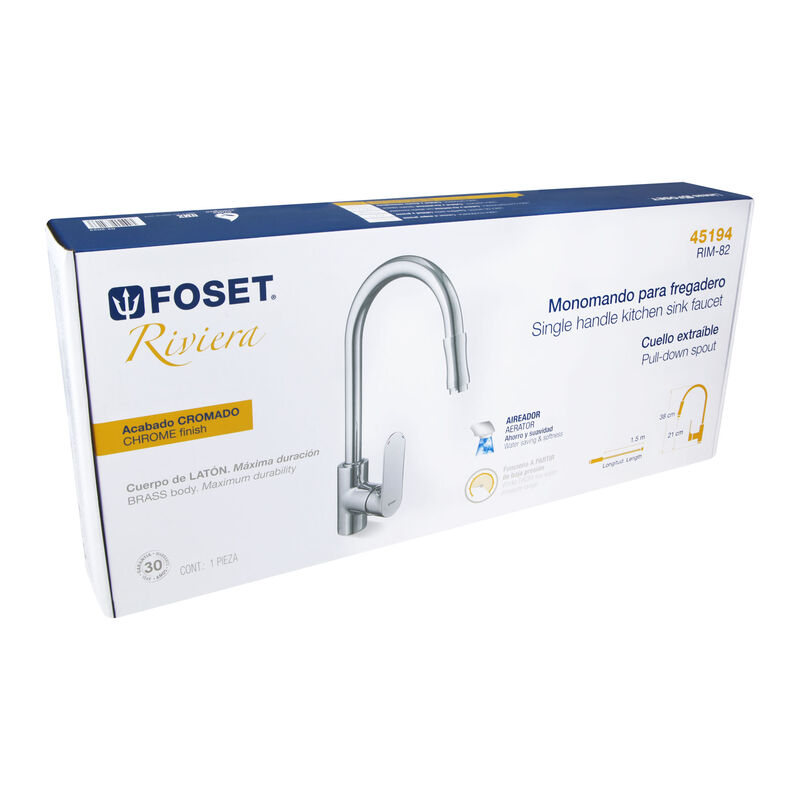 Mezcladora Cromo Nariz Retr&aacute;ctil para Fregadero... image number null