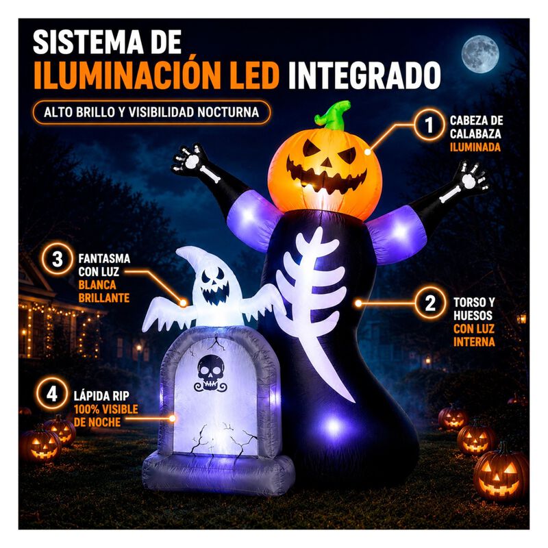 Inflable Halloween Calabaza Esqueleto Tumba Fan... image number null
